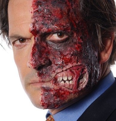 Special-effects half-face character makeup